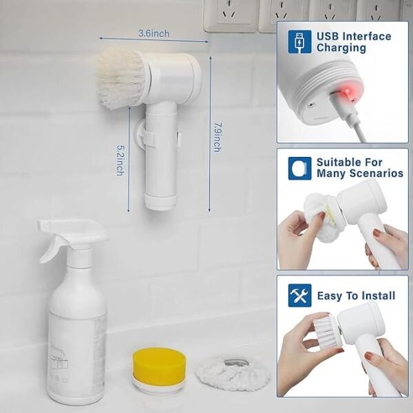ZUPTIX Multi-Functional Electric Cleaning Brush 5 in 1 Magic Power Scrubber Household Cleaning Tools Spin Scrubber with Buffer Polisher, for Bathroom, Shower, Tub, Kitchen Floor - Image 2