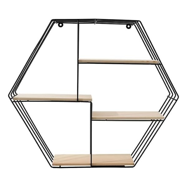 The Better Home Five Compartment Wall Hanging Shelf - Rhombus|Wall Shelves for Living Room|Wall Mounted Shelf|Wall Decor Items for Living Room|Room Decor Aesthetic|Iron & Pinewood-58x10x50cm - Image 3