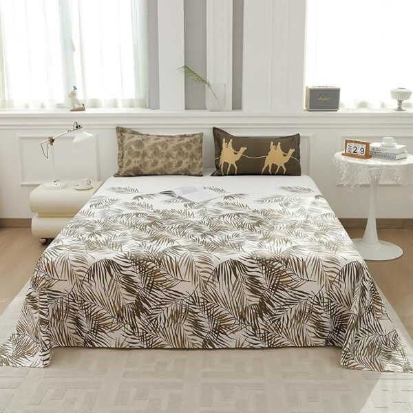 Story@Home Bedsheet for King Size Bed | Cotton Bedsheet | Leafs Bed Sheet Cotton with 2 Pillow Covers (270 x 270cm, White & Green) | Perfect for Home Decor | 240TC - Image 2