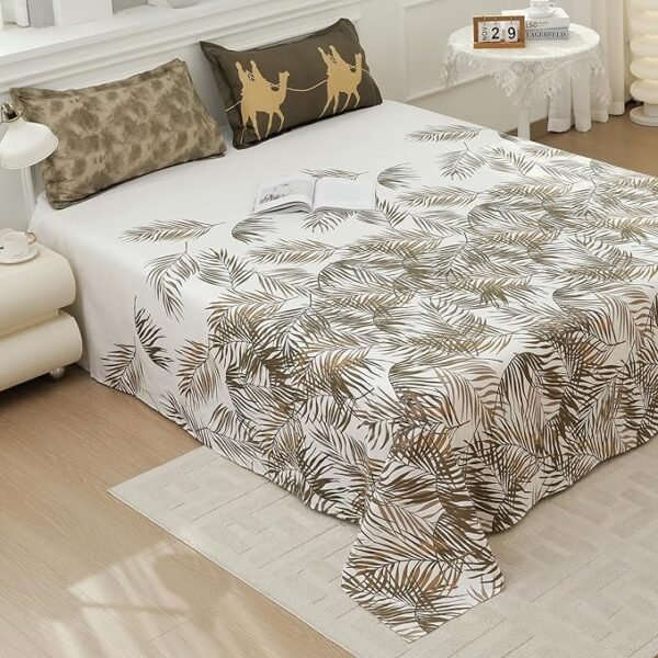 Story@Home Bedsheet for King Size Bed | Cotton Bedsheet | Leafs Bed Sheet Cotton with 2 Pillow Covers (270 x 270cm, White & Green) | Perfect for Home Decor | 240TC